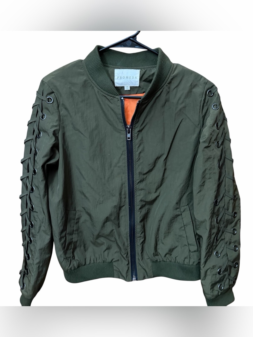 Promesa Olive Green Bomber Jacket with  Lace Up Sleeves Size : M